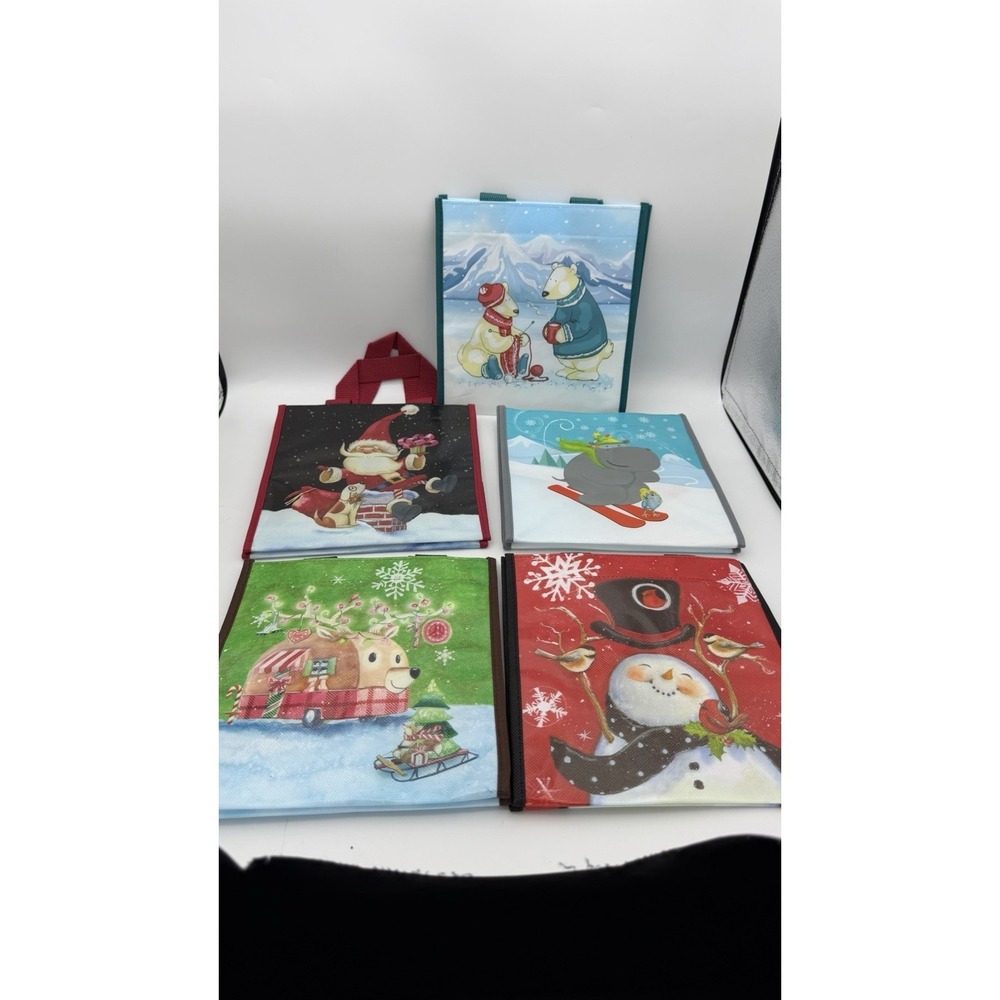 Set of 5 Lock & Lock 8x8.5x7.25 Plastic Foldable/Reusable Bags-Christmas-Holiday